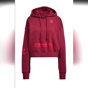 Women's adidas Originals Logo Play Cropped Hoodie Crimson